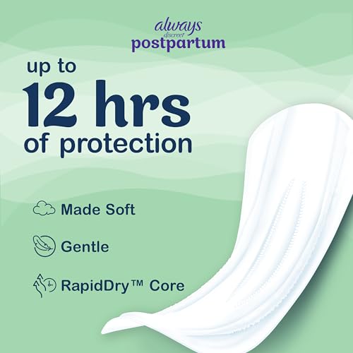 Always Discreet Postpartum Incontinence Pads - Moderate Absorbency for Postpartum Women | Night and Day Protection | 57