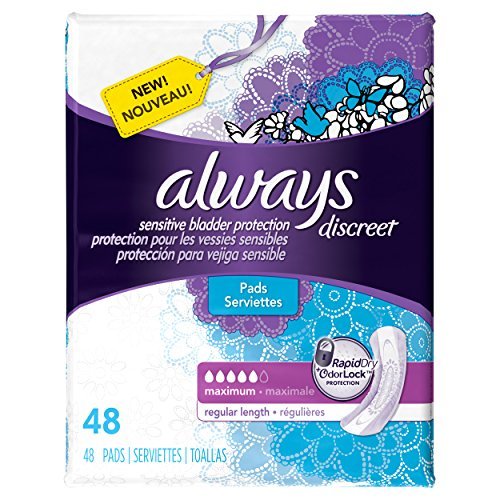 Always Discreet Incontinence Pads, Maximum Absorbency, Regular Length, 48 Count
| Always Discreet Incontinence Pads, Ma