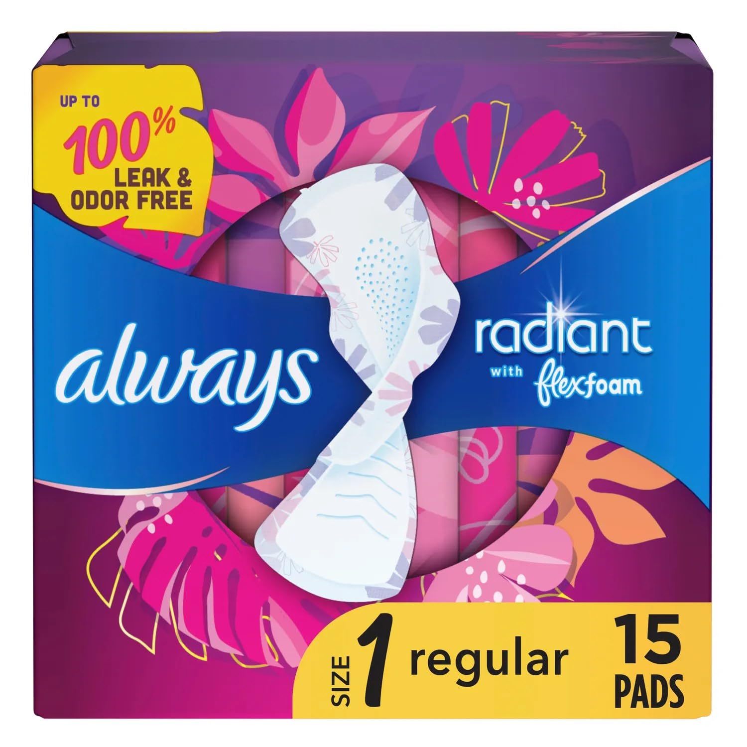 Always Radiant Infinity Pads Regular Flow for Women with Flexi-Wings Light Clean Scent - 15 Ct, Pack of 5
Always Radian