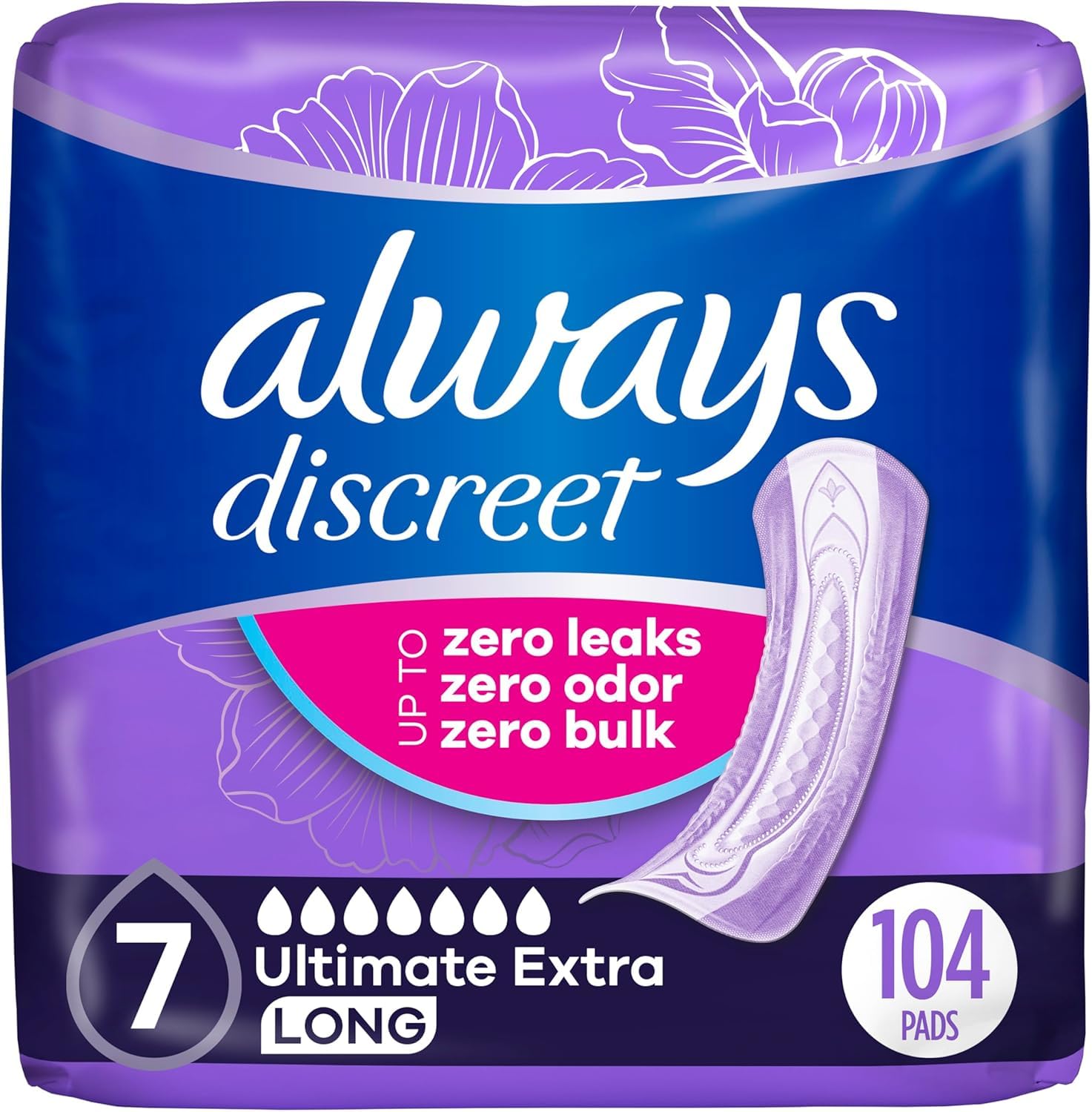 Always Discreet Adult Incontinence Pads for Women - Ultimate Extra Absorbency and Long Length Postpartum Protection
| A