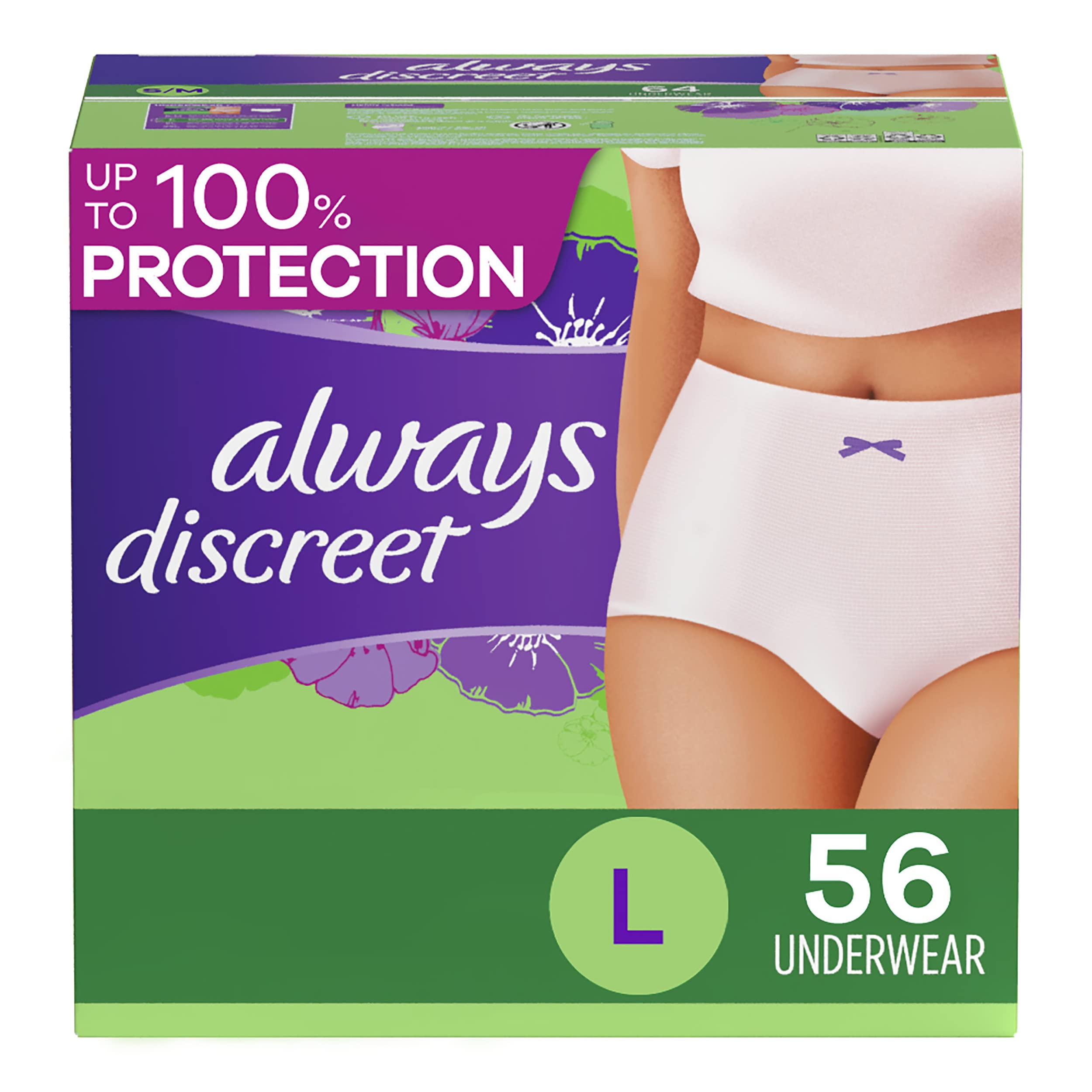 Always Discreet 56ct Fragrance-Free Disposables for Sensitive Skin at Home Use