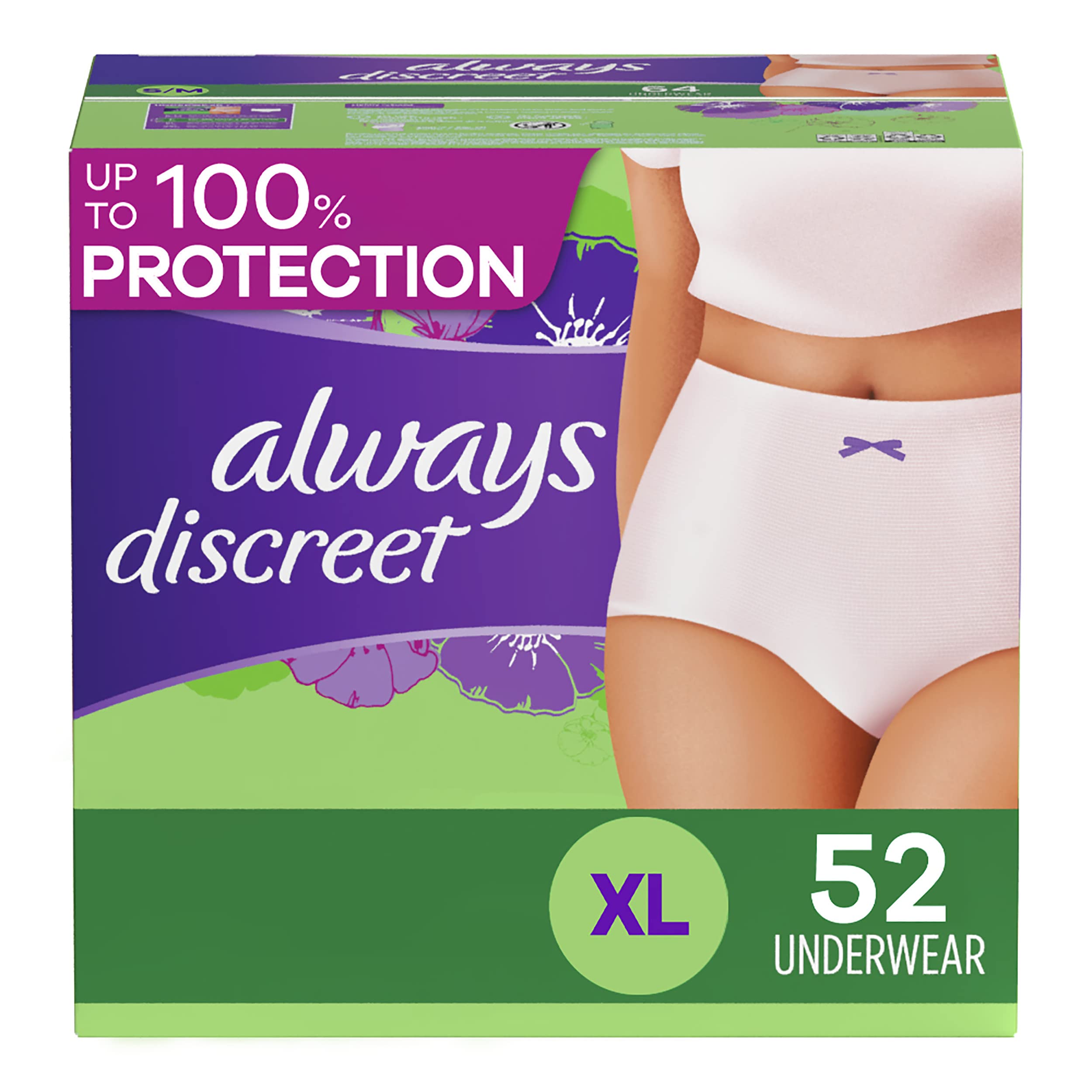 Always Discreet 52ct Feminine Care Products for Discreet Protection During Sleep