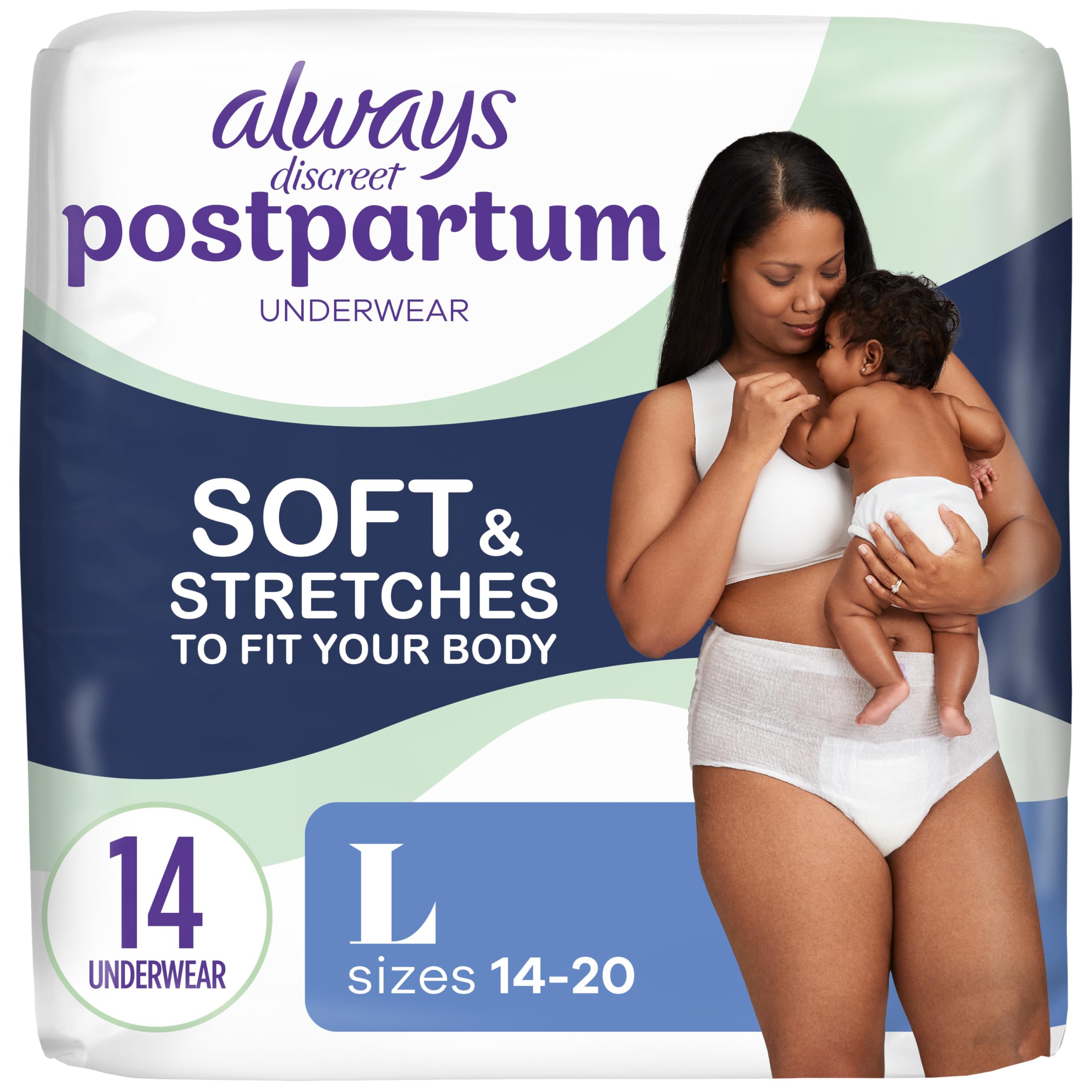 Always Discreet Postpartum and Adult Incontinence Underwear for Women, Size L, Maximum Protection