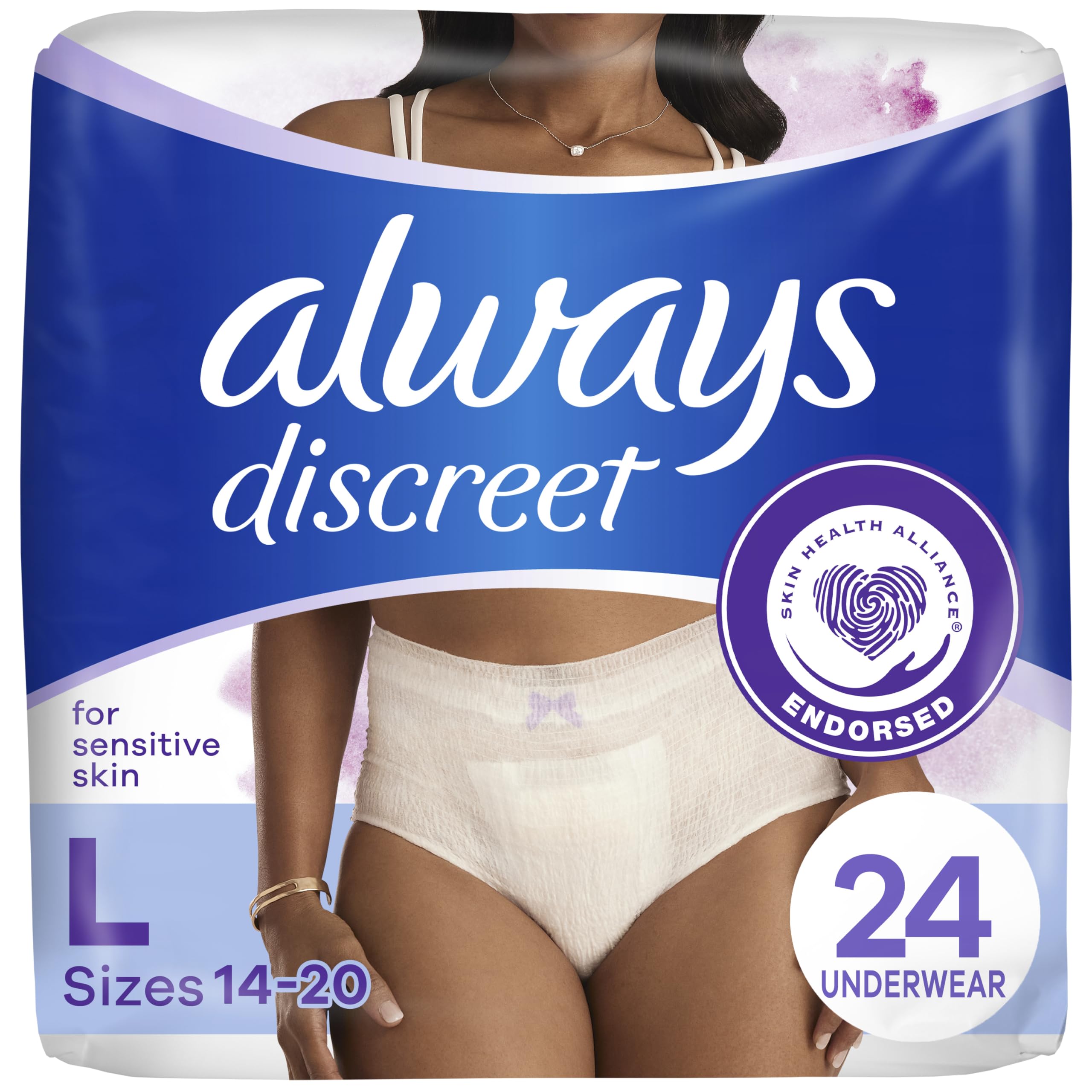 Always Discreet Underwear for Sensitive Skin, Four Times Skin Protection, Fragrance-Free, Dermatologically Tested, Maxim