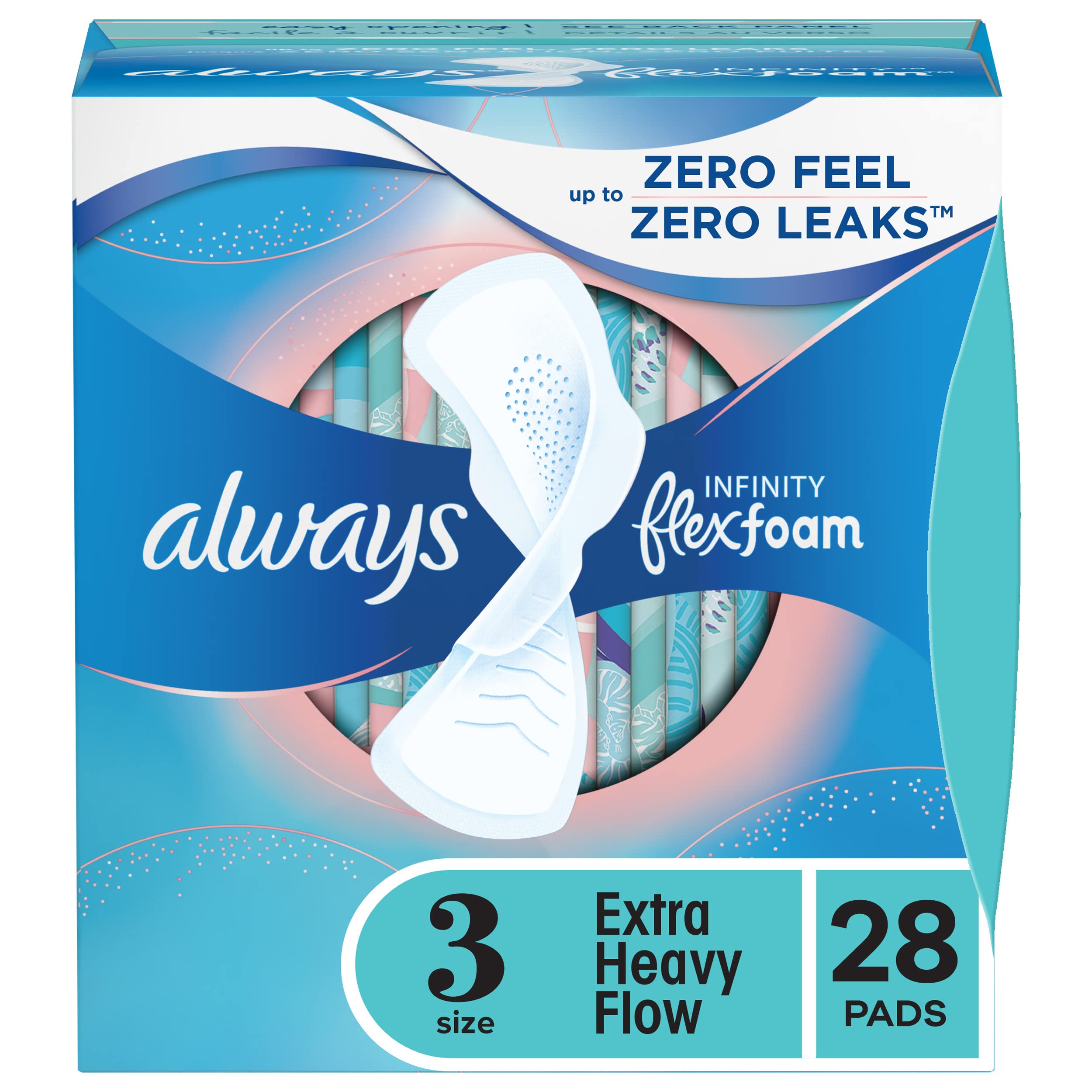 Always Infinity Feminine Pads For Women Size 3 Extra Heavy Flow Absorbency Usage Scene Bathroom & Travel Sell Point Flex