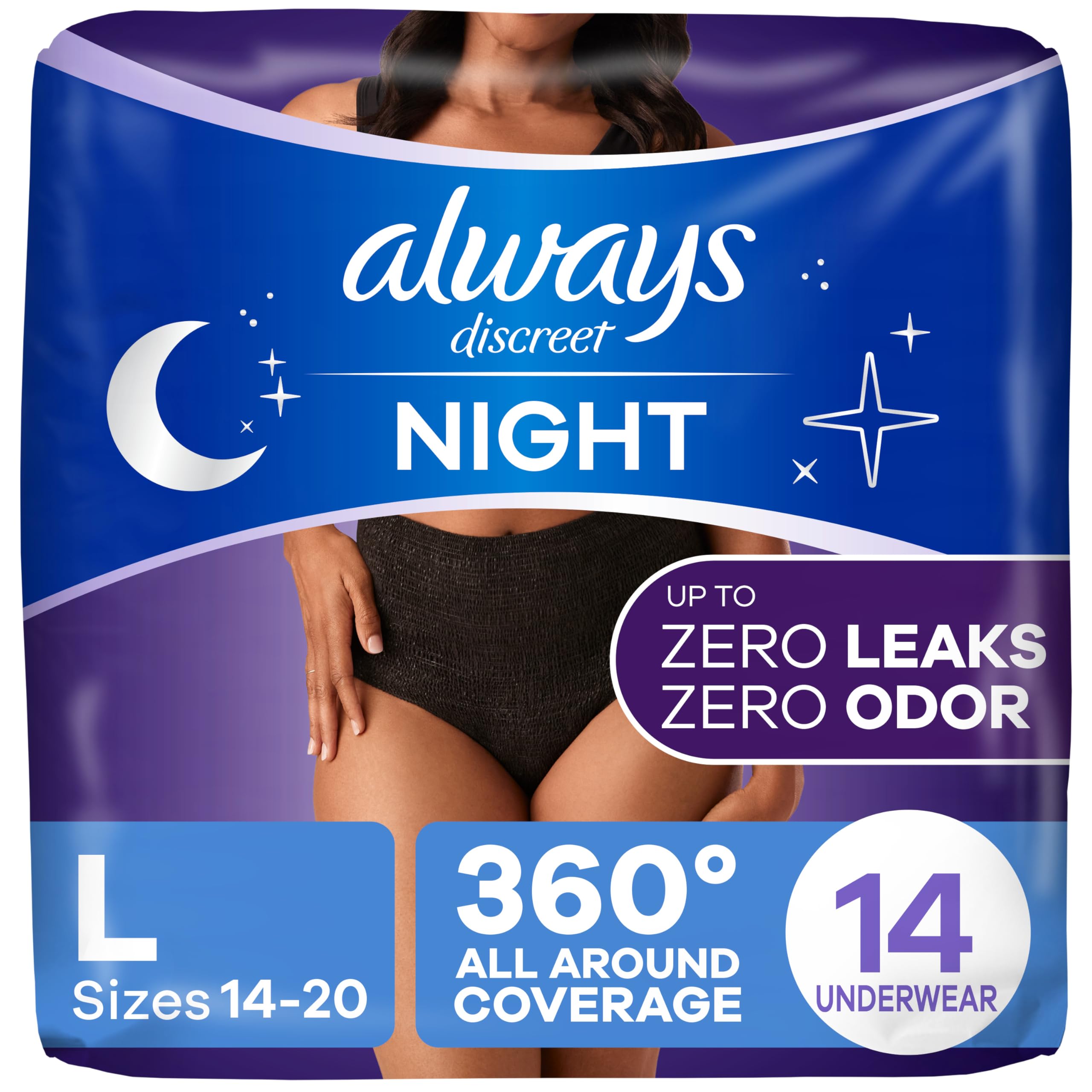 Always Discreet Overnight Adult Incontinence Underwear for Women Large 14 Count