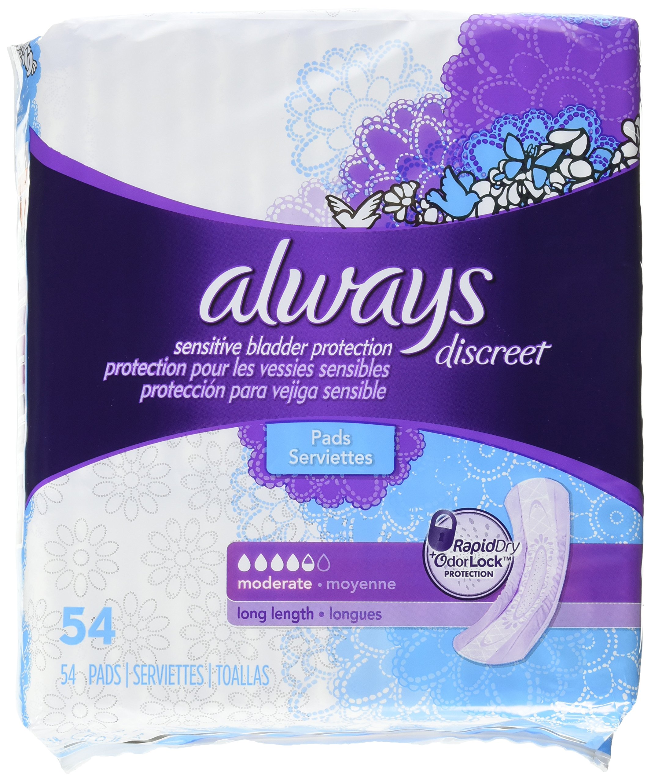 Always Discreet Pads | Long Length Moderate Absorbency | Women's Nighttime Protection | Comfortable Sleep Hygiene | 54 C